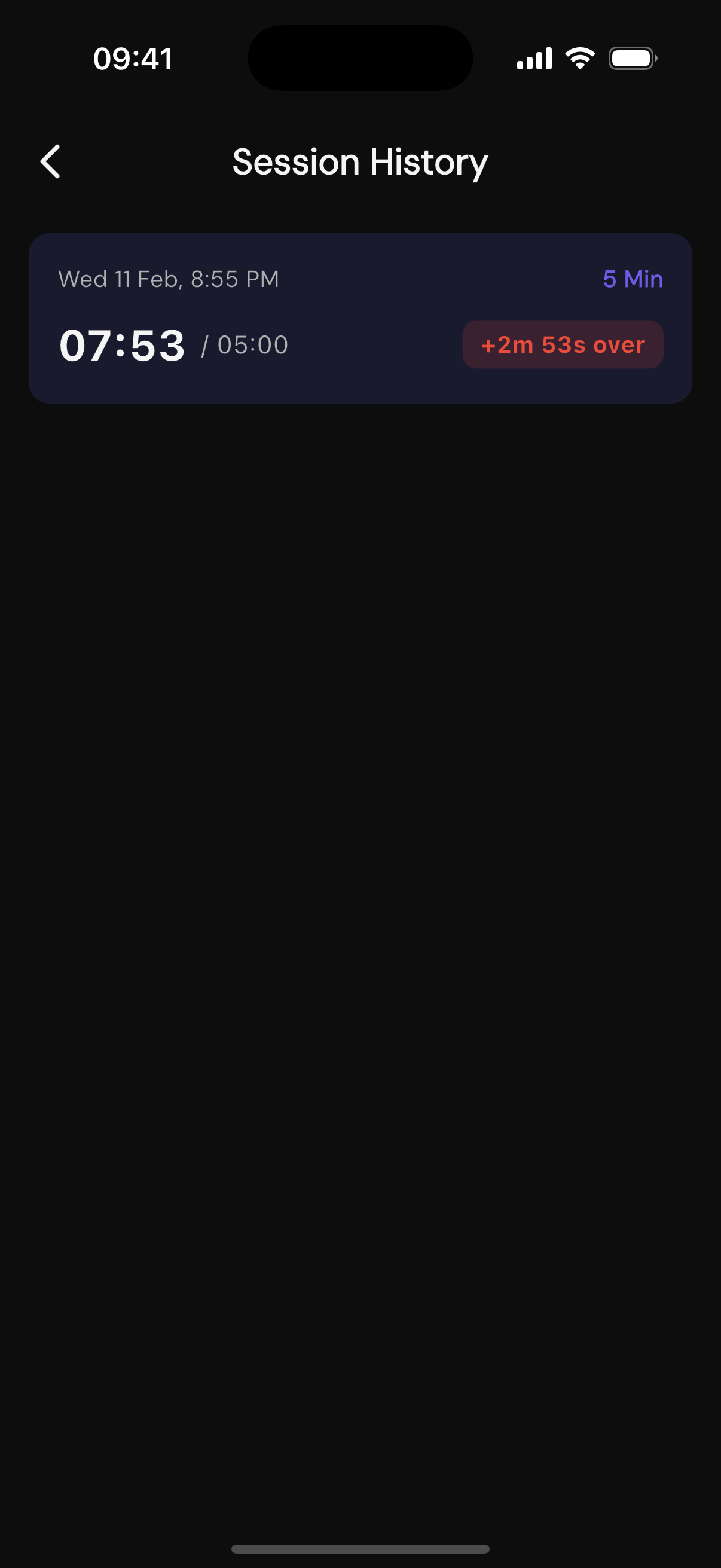 Session history showing practice set records